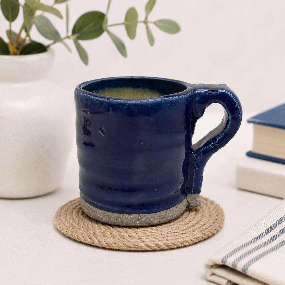 🏜️🏺🌵Vintage Mexican Pottery Mug Signed Sasha Blue Handcrafted Mission Style